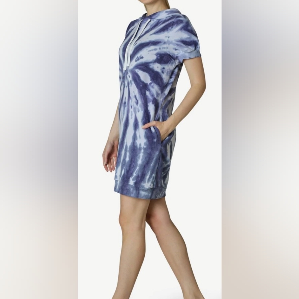 NWT Heart&Hips Blue tie dye hooded dress Sz Large - Picture 1 of 4